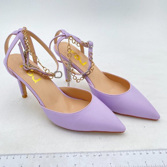 FSJ Purple Open Toe Chain Ankle Strap High Heels Sandals Party Wedding Shoes - Picture 3 of 7